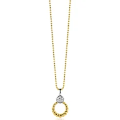 ZINZI zilveren bicolor ronde hanger 20mm gedraaid motief, bezet met witte zirconia's ZIH2390Y (zonder collier)