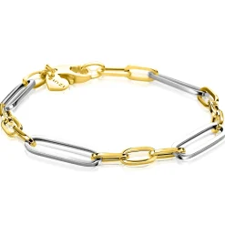 ZINZI zilveren bicolor schakelarmband met ovale schakels 7mm breed ZIA2752