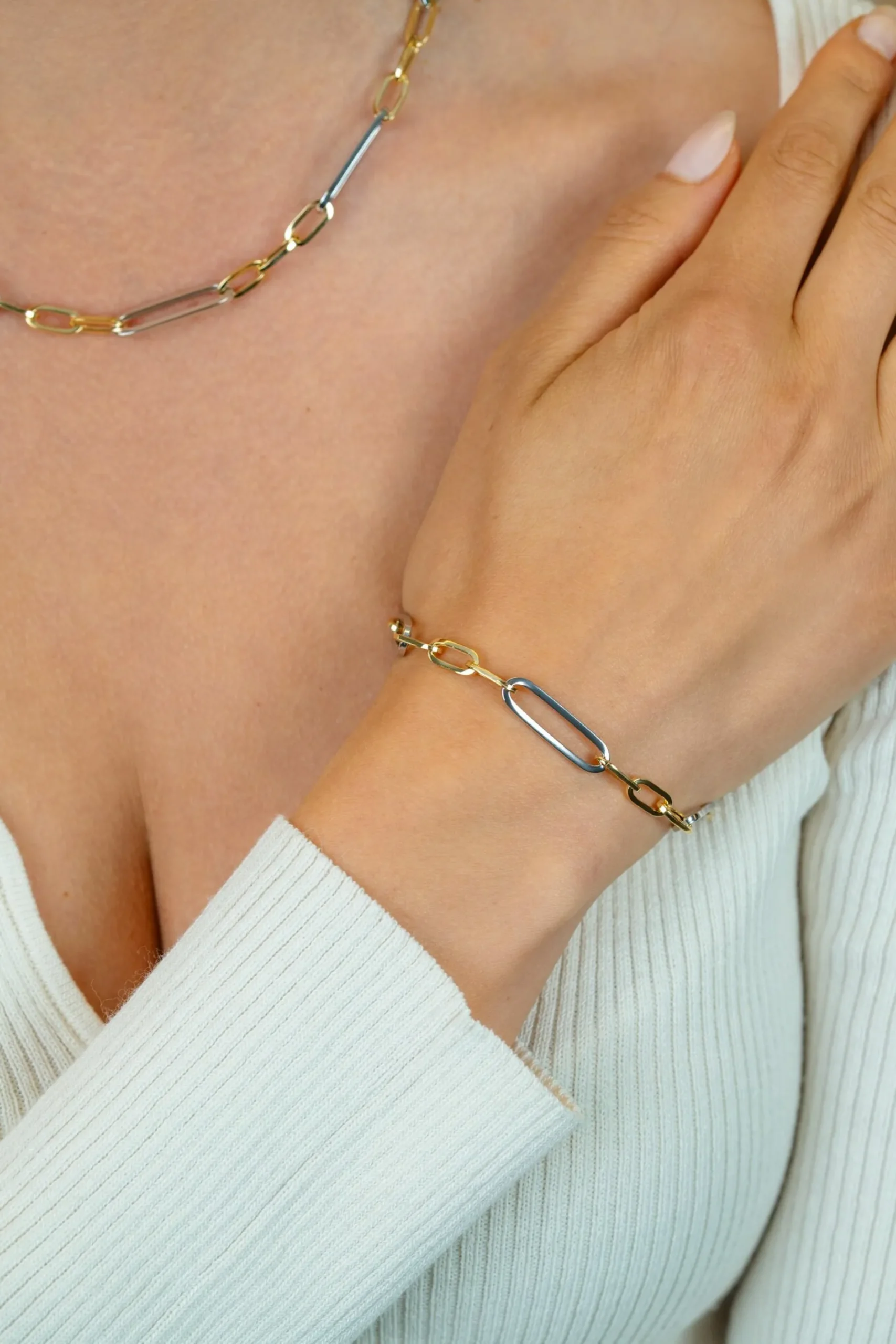 ZINZI zilveren bicolor schakelarmband met ovale schakels 7mm breed ZIA2752
