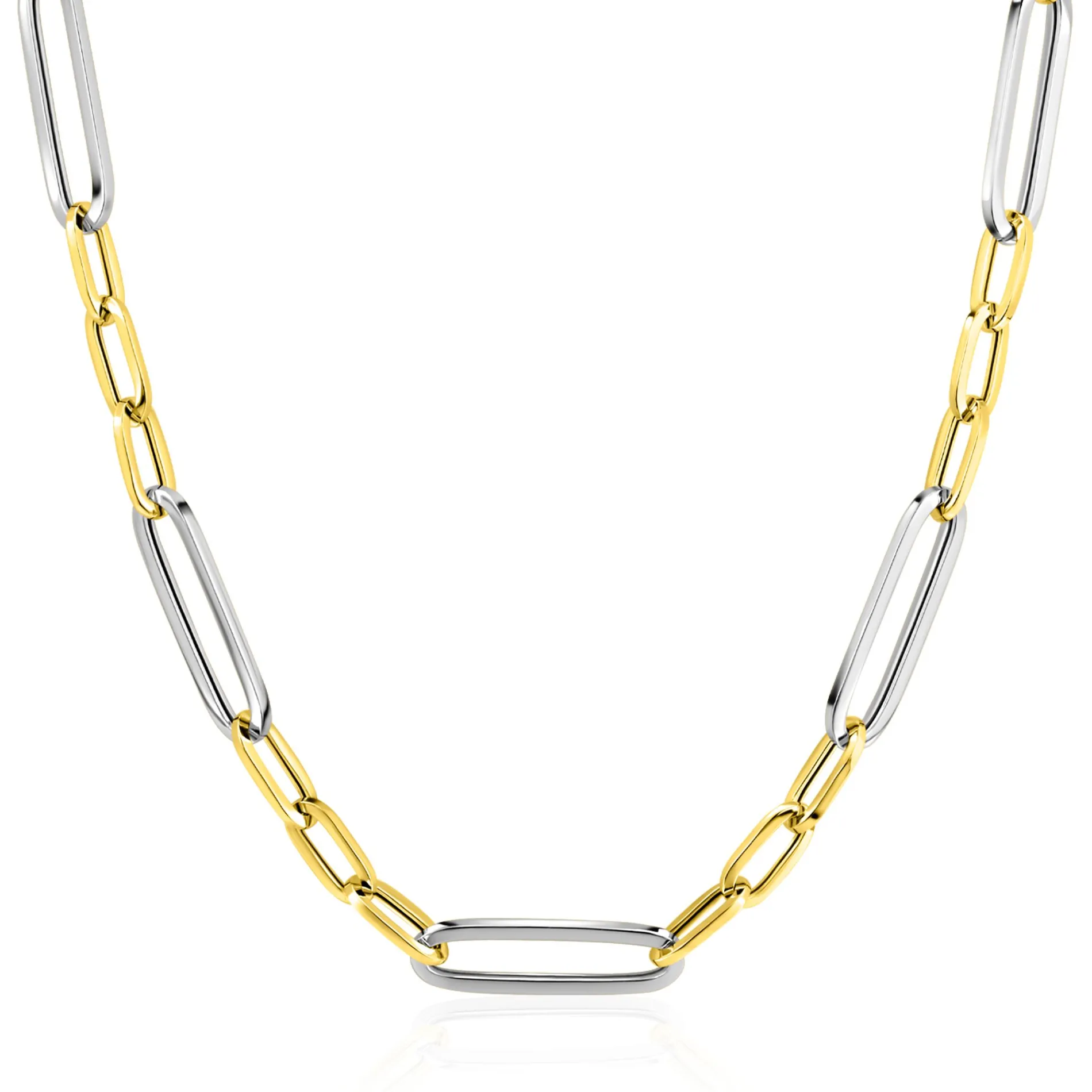 ZINZI zilveren bicolor schakelketting 45cm met ovale schakels 7mm breed ZIC2752