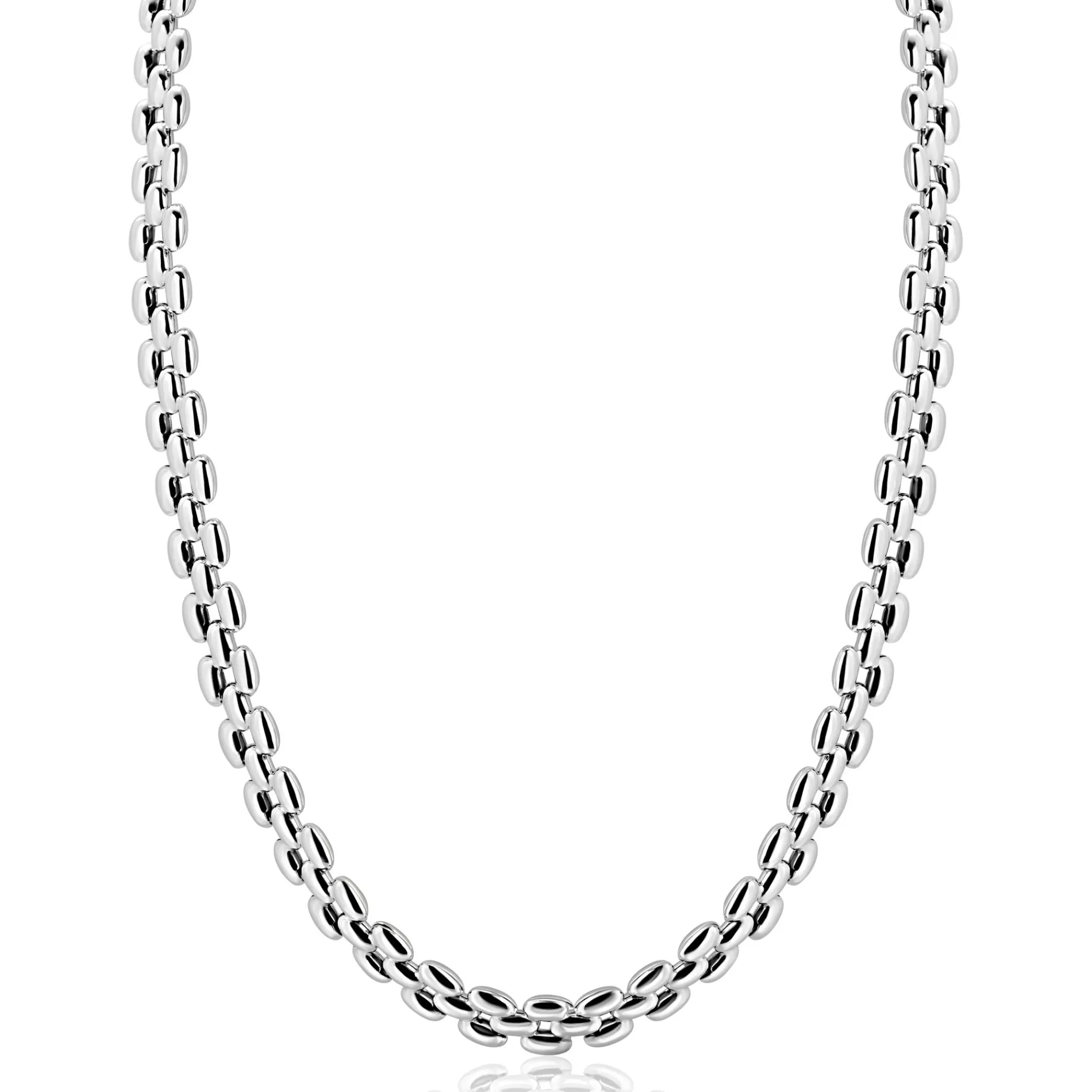 ZINZI zilveren brede rolex-style schakel-collier 8mm breed 43cm ZIC2764