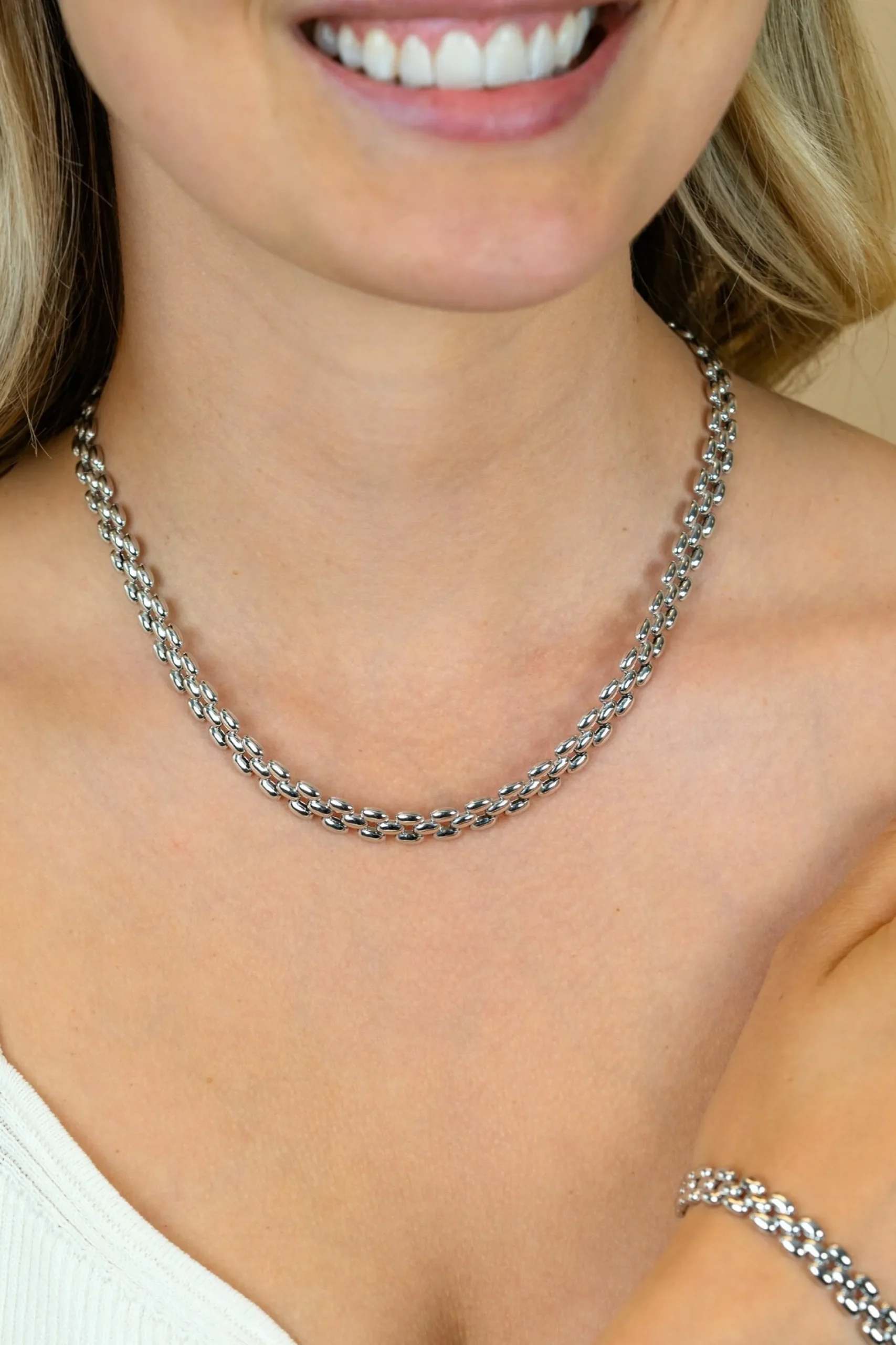 ZINZI zilveren brede rolex-style schakel-collier 8mm breed 43cm ZIC2764