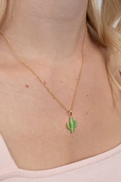 ZINZI zilveren cactus hanger in 14K geel verguld groen 18mm ZIH2085 (zonder collier)