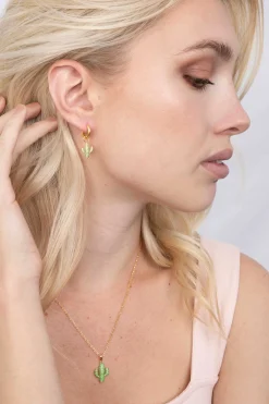 ZINZI zilveren cactus hanger in 14K geel verguld groen 18mm ZIH2085 (zonder collier)