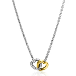 ZINZI zilveren collier bicolor schakel met twee harten verbonden 42-45cm ZIC2276