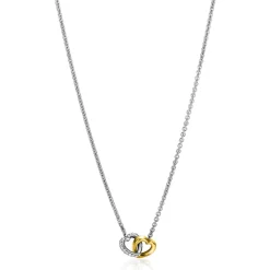 ZINZI zilveren collier bicolor schakel met twee harten verbonden 42-45cm ZIC2276