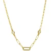 ZINZI zilveren collier extra 14K geel verguld paperclip schakel met witte ronde zirconia's 42-45cm ZIC2264G