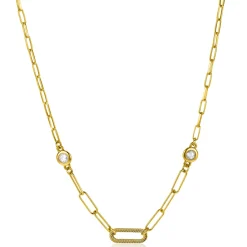 ZINZI zilveren collier extra 14K geel verguld paperclip schakel met witte ronde zirconia's 42-45cm ZIC2264G
