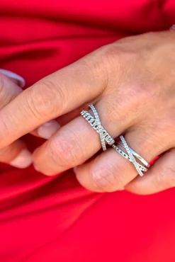 ZINZI zilveren cross-over ring gourmet wit ZIR1360