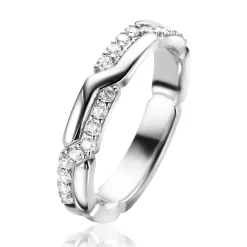 ZINZI zilveren cross-over ring (4mm breed), waarbij twee banen speels over elkaar heen lopen ZIR2399