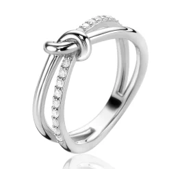 ZINZI zilveren cross-over ring met knoop en bezet met witte zirconia's ZIR2505