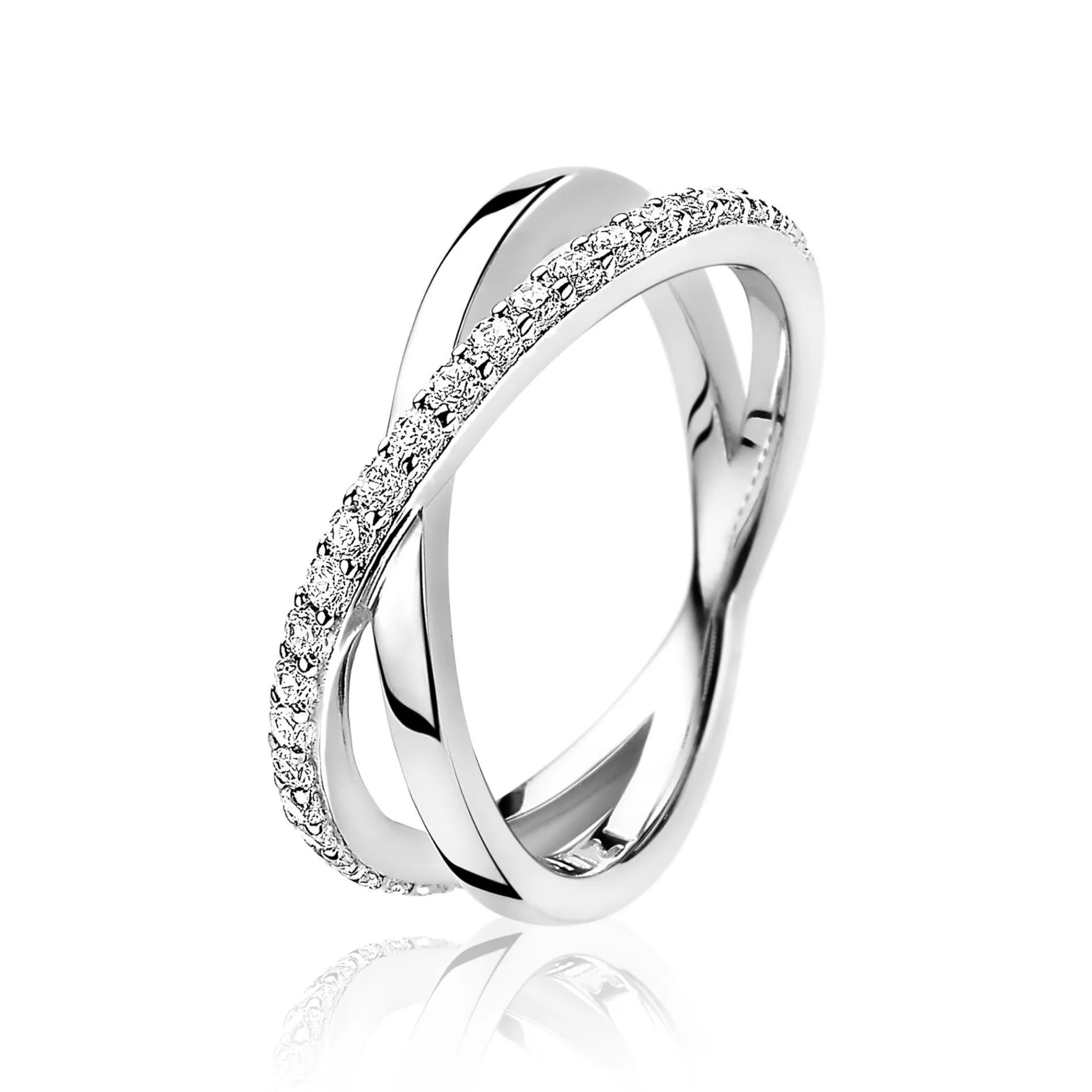 ZINZI zilveren cross-over ring glad wit ZIR1569