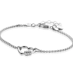 ZINZI zilveren dubbele schakel armband met luxe hart witte zirconia's 17-20cm ZIA2507