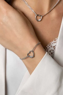 ZINZI zilveren dubbele schakel armband met luxe hart witte zirconia's 17-20cm ZIA2507