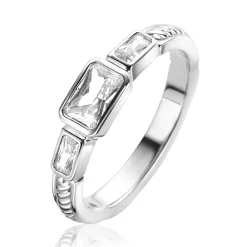 ZINZI zilveren elegante ring, met drie rechthoekige zirconia's en een scheen met gedraaide bewerking ZIR2396
