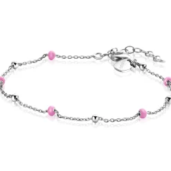 ZINZI zilveren fantasie armband met 5 roze donuts en glanzende bolletjes 17-19,5cm ZIA2510