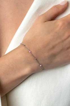 ZINZI zilveren fantasie armband met 5 roze donuts en glanzende bolletjes 17-19,5cm ZIA2510