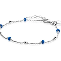 ZINZI zilveren fantasie armband met 5 blauwe donuts en glanzende bolletjes 17-19,5cm ZIA2511