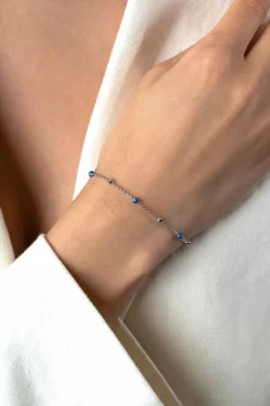 ZINZI zilveren fantasie armband met 5 blauwe donuts en glanzende bolletjes 17-19,5cm ZIA2511