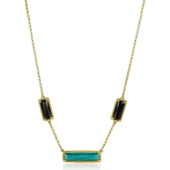 ZINZI zilveren fantasie collier 14K geel verguld met grote rechthoekige kleurstenen groen/zwart 42-45cm ZIC2112
