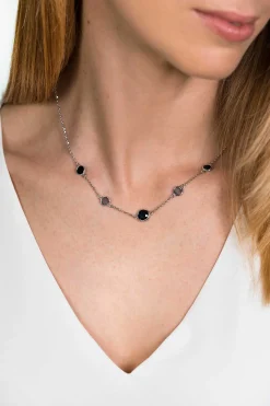 ZINZI zilveren fantasie collier met zwarte grijze kleurstenen 45cm ZIC1937