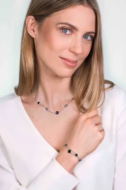 ZINZI zilveren fantasie collier met zwarte grijze kleurstenen 45cm ZIC1937
