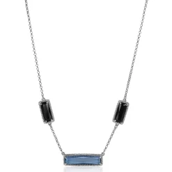 ZINZI zilveren fantasie collier met grote rechthoekige kleurstenen blauw/zwart 42-45cm ZIC2111