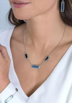 ZINZI zilveren fantasie collier met grote rechthoekige kleurstenen blauw/zwart 42-45cm ZIC2111