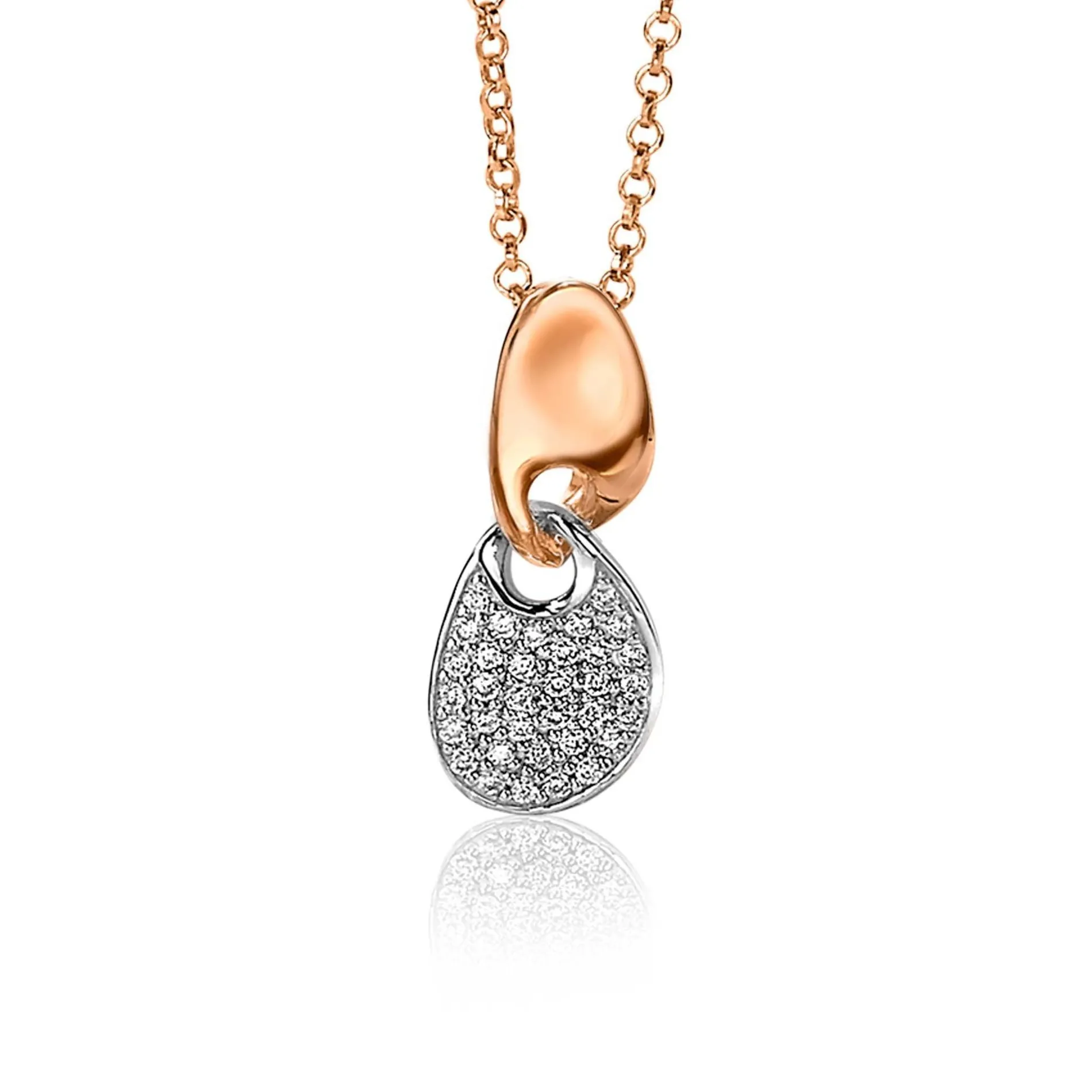 ZINZI zilveren fantasie hanger rosé verguld paletvorm witte zirconia's ZIH1955 (zonder collier)