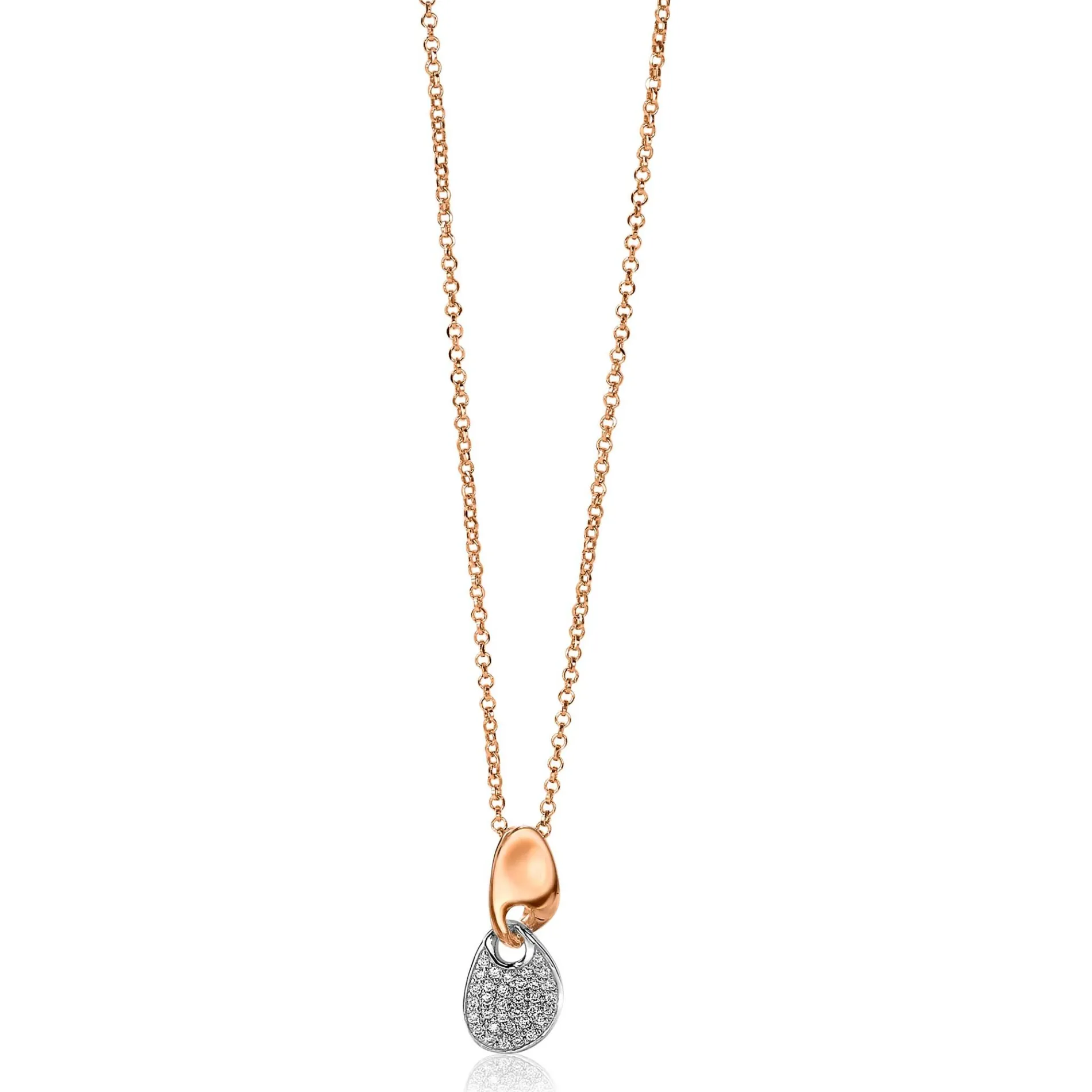 ZINZI zilveren fantasie hanger rosé verguld paletvorm witte zirconia's ZIH1955 (zonder collier)