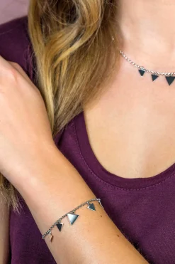 ZINZI zilveren fantasie ketting met 5 bungelende driehoekvormen 45cm ZIC1555