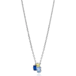 ZINZI zilveren fantasie ketting 45cm bezet met licht groene en blauwe kleurstenen ZIC2496