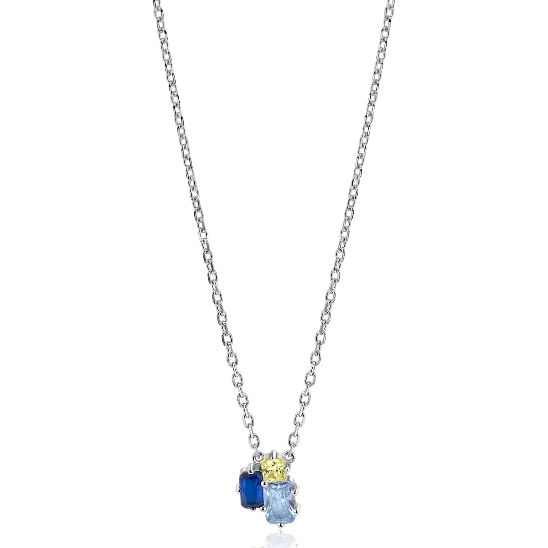 ZINZI zilveren fantasie ketting 45cm bezet met licht groene en blauwe kleurstenen ZIC2496