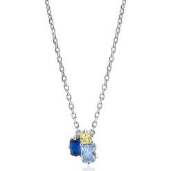 ZINZI zilveren fantasie ketting 45cm bezet met licht groene en blauwe kleurstenen ZIC2496