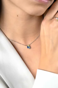 ZINZI zilveren fantasie ketting 45cm bezet met licht groene en blauwe kleurstenen ZIC2496
