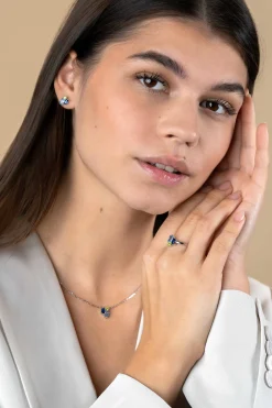ZINZI zilveren fantasie ketting 45cm bezet met licht groene en blauwe kleurstenen ZIC2496