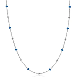 ZINZI zilveren fantasie ketting met 13 blauwe donuts en glanzende bolletjes 42-45cm ZIC2511