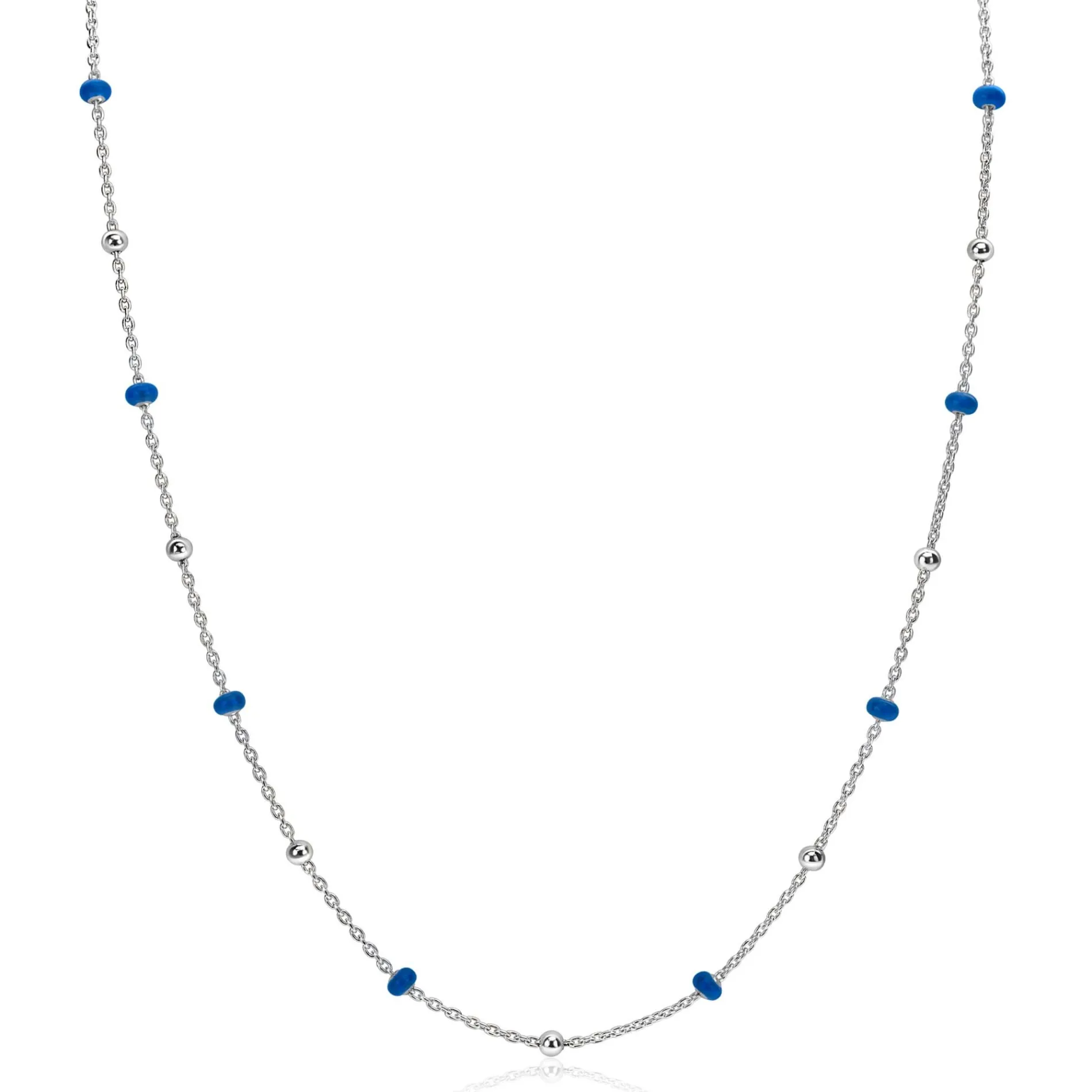 ZINZI zilveren fantasie ketting met 13 blauwe donuts en glanzende bolletjes 42-45cm ZIC2511