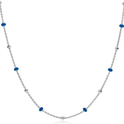 ZINZI zilveren fantasie ketting met 13 blauwe donuts en glanzende bolletjes 42-45cm ZIC2511