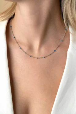 ZINZI zilveren fantasie ketting met 13 blauwe donuts en glanzende bolletjes 42-45cm ZIC2511