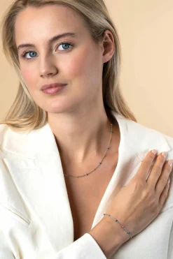 ZINZI zilveren fantasie ketting met 13 blauwe donuts en glanzende bolletjes 42-45cm ZIC2511