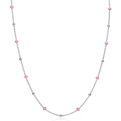 ZINZI zilveren fantasie ketting met 13 roze donuts en glanzende bolletjes 42-45cm ZIC2510