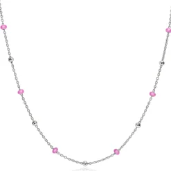 ZINZI zilveren fantasie ketting met 13 roze donuts en glanzende bolletjes 42-45cm ZIC2510