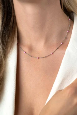 ZINZI zilveren fantasie ketting met 13 roze donuts en glanzende bolletjes 42-45cm ZIC2510
