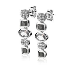 ZINZI zilveren fantasie oorsieraden 25mm met witte zirconia's en grijs zwarte kleurstenen ZIO1944