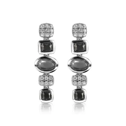 ZINZI zilveren fantasie oorsieraden 25mm met witte zirconia's en grijs zwarte kleurstenen ZIO1944