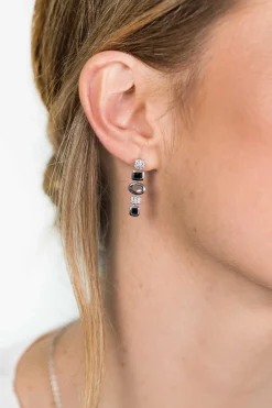 ZINZI zilveren fantasie oorsieraden 25mm met witte zirconia's en grijs zwarte kleurstenen ZIO1944