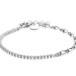 ZINZI zilveren fantasie schakel armband (2,3mm breed) waarbij de ene helft bezet is met witte zirconia's 17-20cm ZIA2460