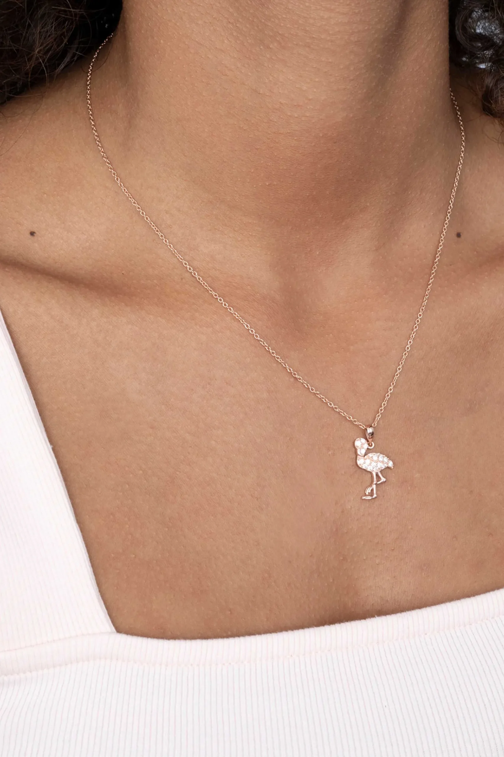 ZINZI zilveren flamingo hanger in 14K rosé verguld wit 18mm ZIH2086 (zonder collier)