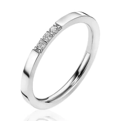 ZINZI zilveren gladde aanschuifring bezet met drie witte zirconia's ZIR2130